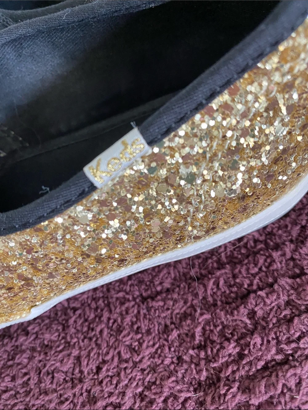 KEDS kate spade Gold Glitter Lace-Up Sneakers with Black Trim